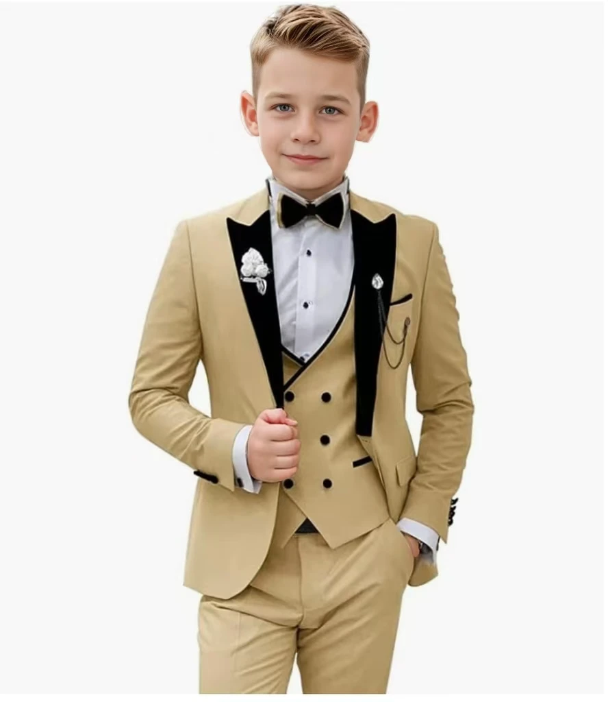 Boys\' Suit Formal Set For Child  Tuxedo Suit Peak Lapel  Slim Fit 3 Piece Party Blazer Set Elegant Kids Costume Prom  3-16 Years