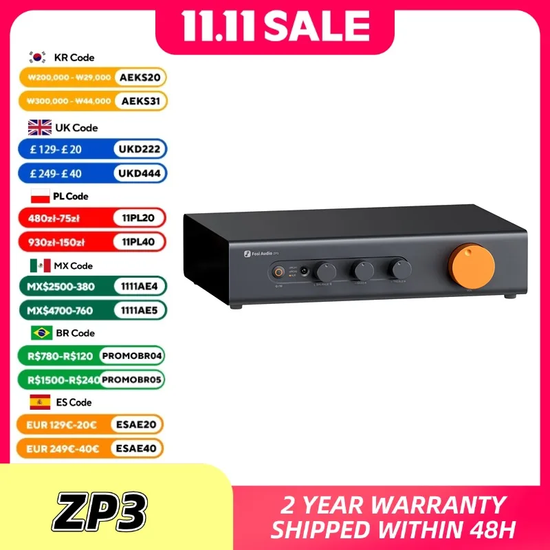 Fosi Audio ZP3 Preamplifier with 3-in/3-out XLR/RCA/SUB OUT HiFi Preamp with HPF High Pass Filter Tone Control