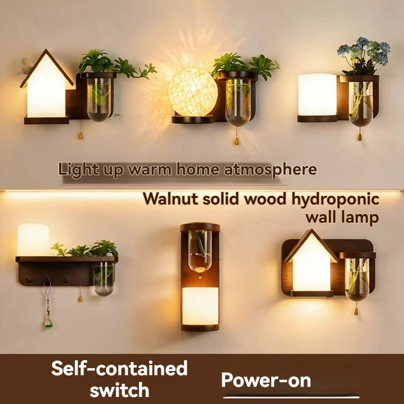 Nordic Solid Wood Wall Lamp, Bedside Bedroom Corridor Sconce, Minimalist LED Decor Light