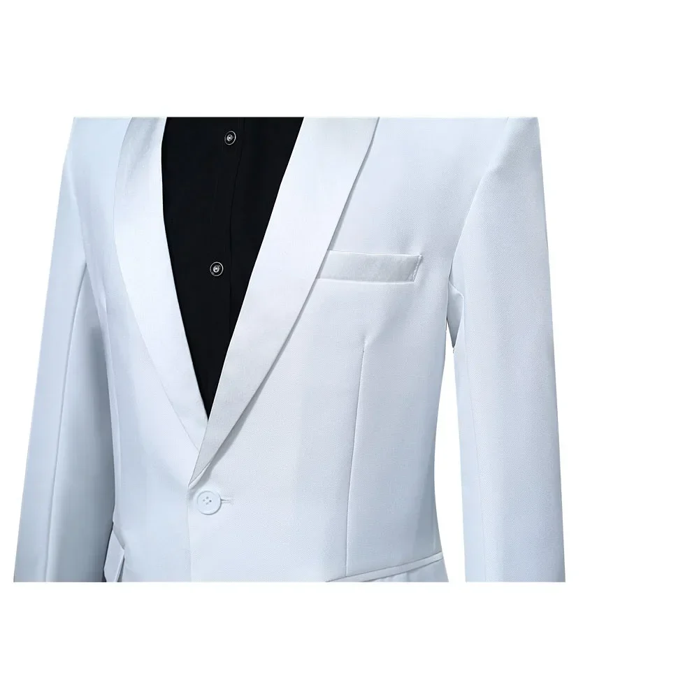 

Classic Two-piece Men Suits White Blazer and Pants Basic Slim Fit Suit Jacket Wedding Prom Event Costume