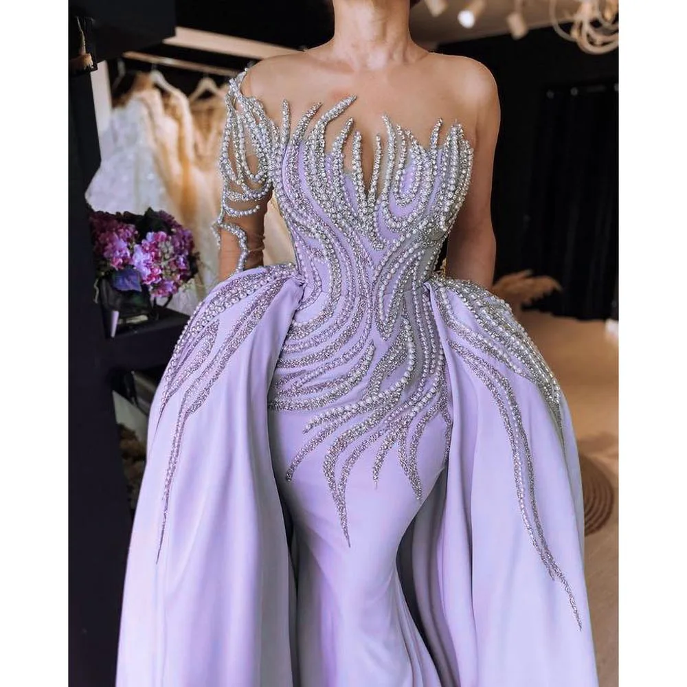 Exquisite Beading Pearls Mermaid Prom Dress Fashion One-Shoulder Sequined Floor Length Party Gowns Luxury Evening Dress 2023