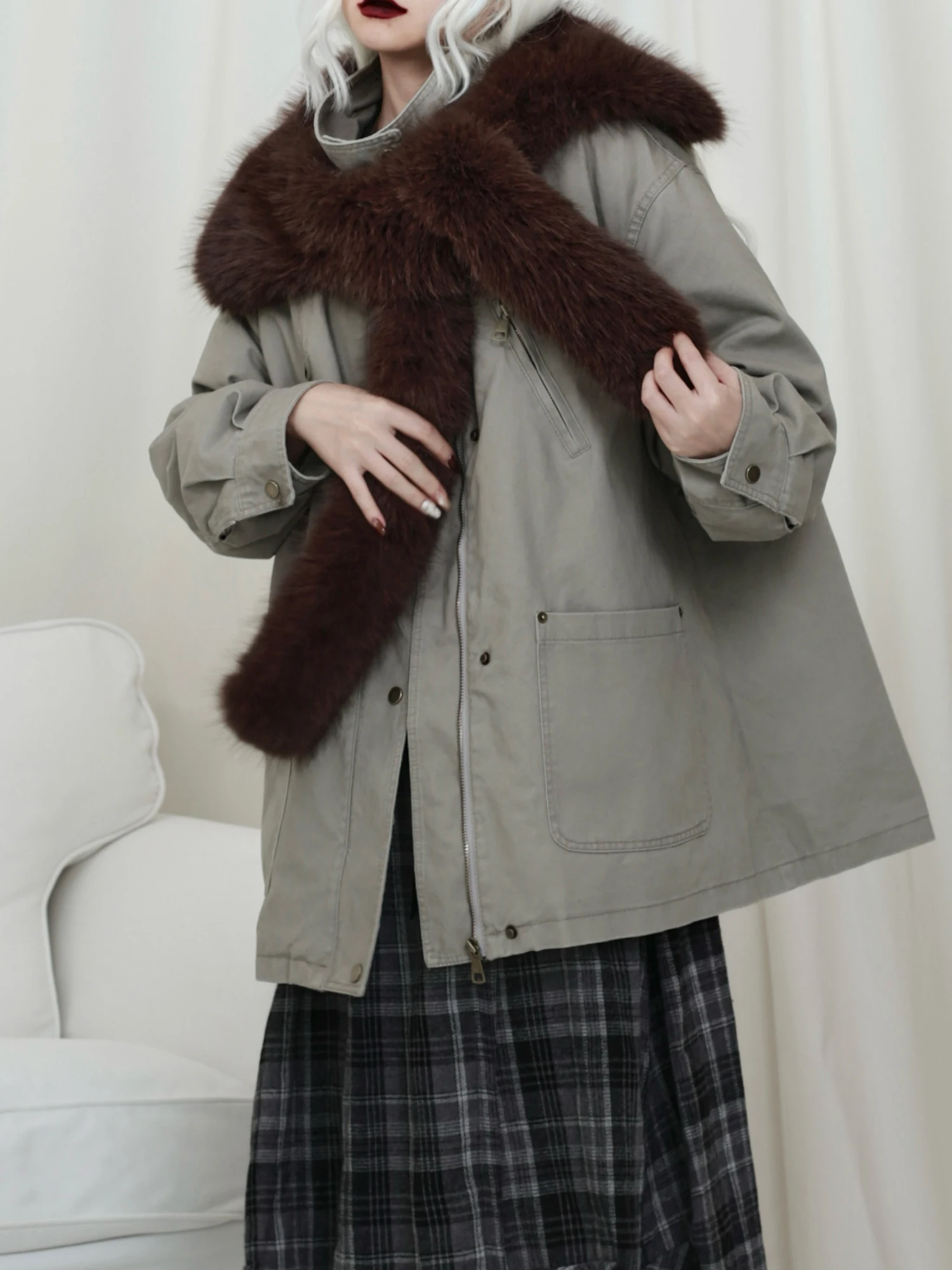 

Thiened Winter Puffer Jaet Women's Mid-Length ey down Coat Warm Outerwear with Fur Collar Versatile And Sli