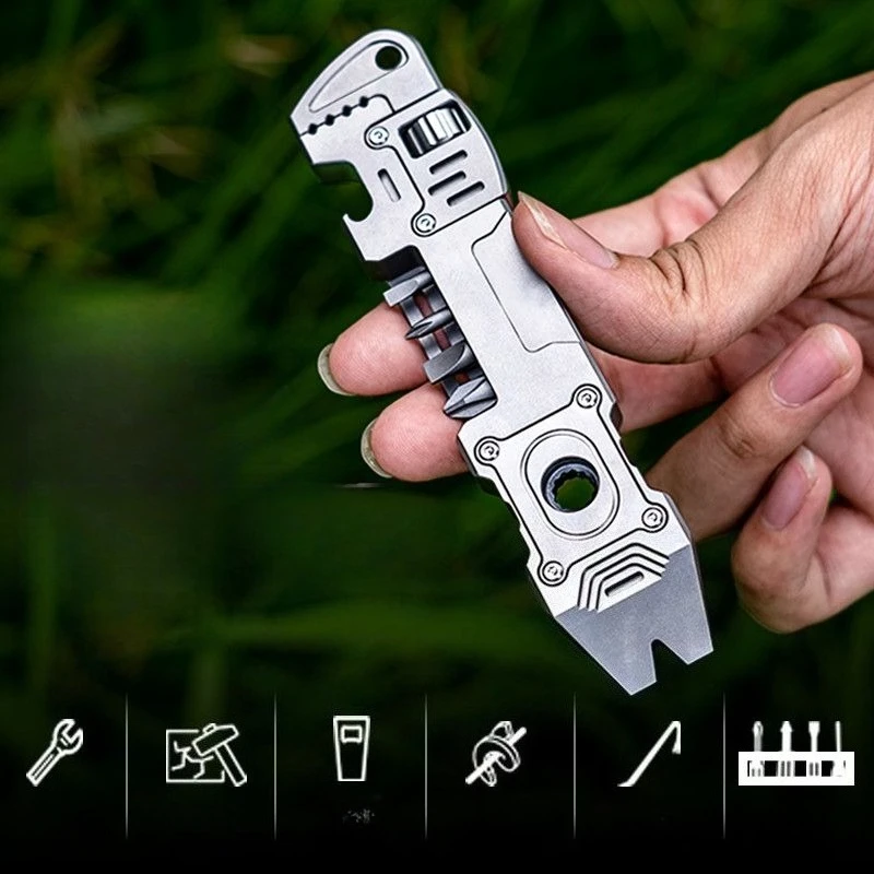 Titanium Alloy EDC Wrench Crowbar TC04 Multi-functional Hand Tool Screwdriver Ratchet Bottle Opener Outdoor Camping Small Tool