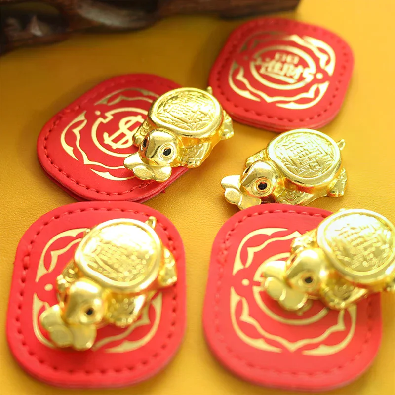 Fengshui Lucky Turtle Wallet Charm Money-biting Turtle Ornaments Decor With "Daily Wealth" For Longevity Financial Protection