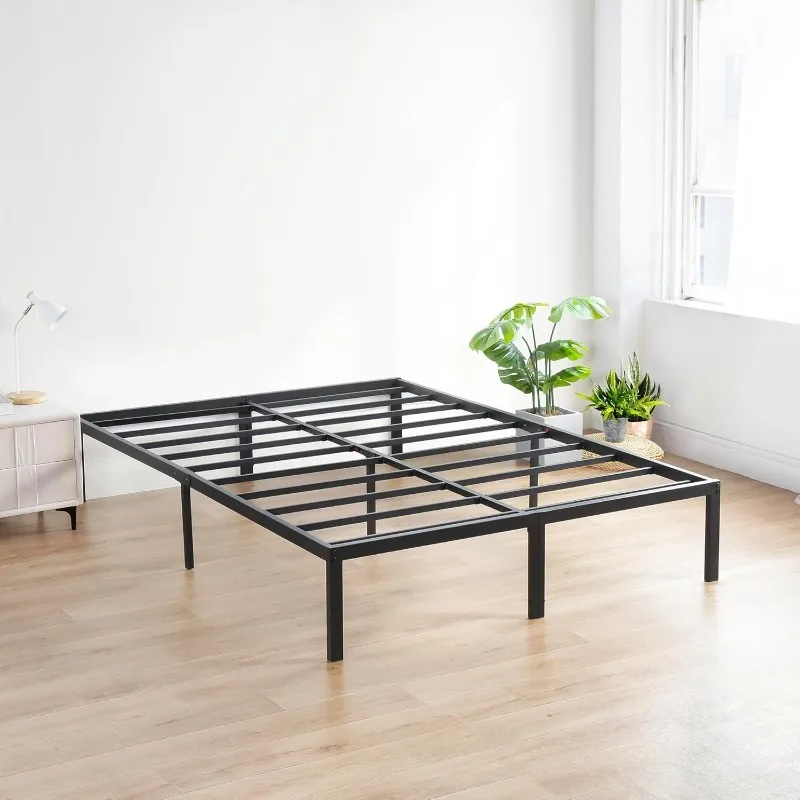 18 Inch Heavy Duty Steel Slat Anti-Slip Support, Easy Assembly Platform Bed Frame, Noise Free Mattress Foundation,  Storage