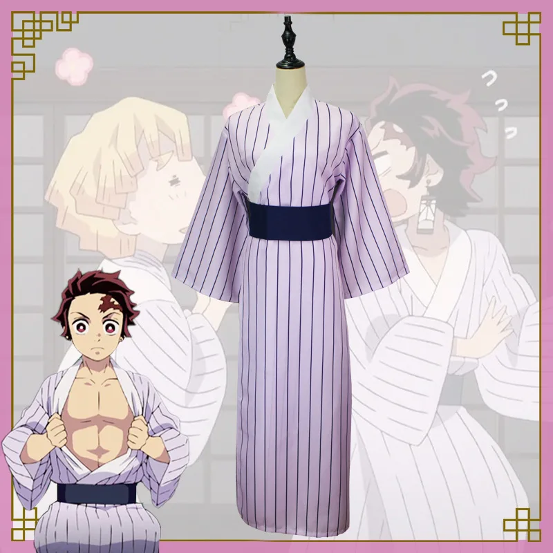 Demônio Slayer Anime Cosplay Kamado Tanjirou Homens Kimono Traje