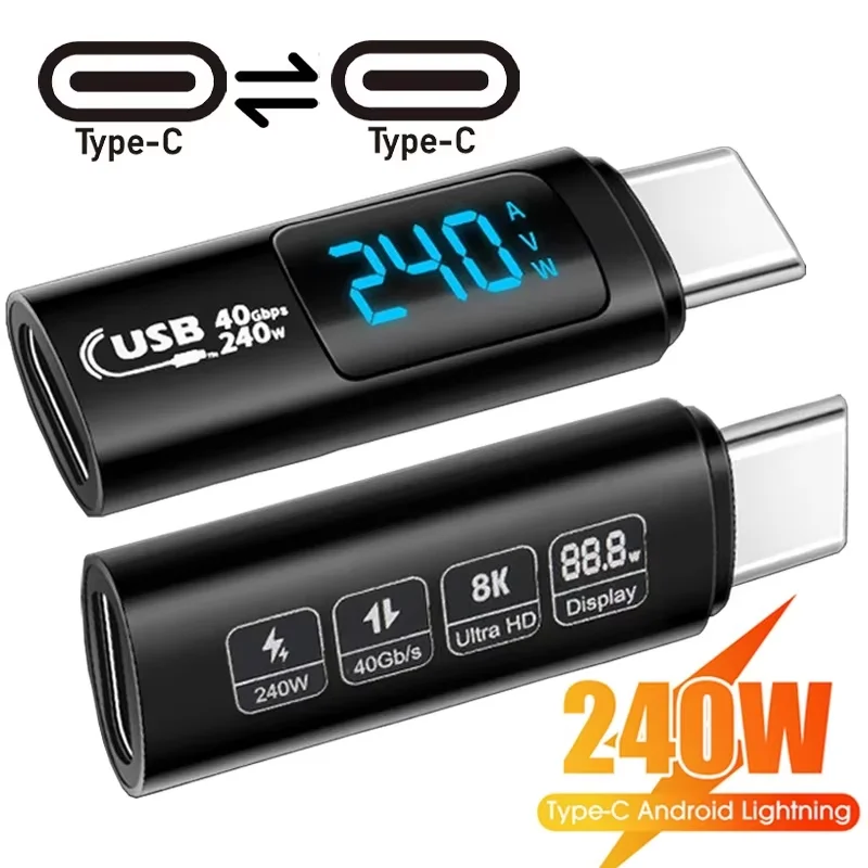 

Vehicle-Mounted Type-C Male-to-Female Fast Charging Adapter 240W Digital Display Current Voltage RV Power Converter Accessory
