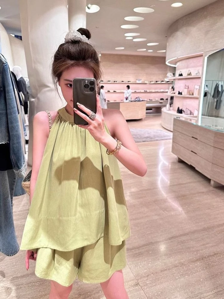 Conjuntos curtos com ombro de fora para mulheres, 2 peças, cor sólida, soltos, casuais, novos recursos de kit elegante combinando