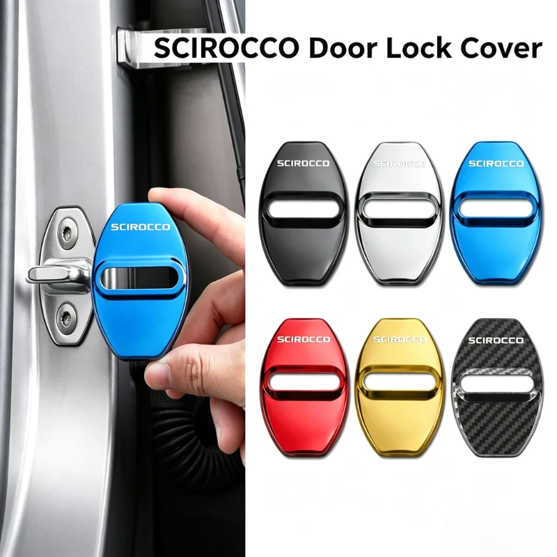 4Pcs Stainless Steel Anti-rust Car Door Lock Protection Covers for Volkswagen SCIROCCO Logo Jetta RLine Polo Golf Passat Tiguan