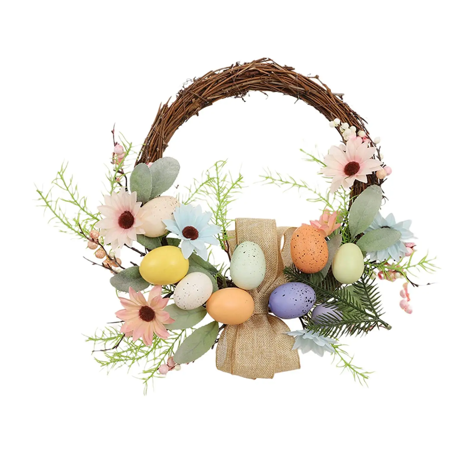 

16inch Easter Wreath Photo Prop Ornament Greenery Leaves Easter Decorations Wall Artificial Flower Garland for Front Door Window