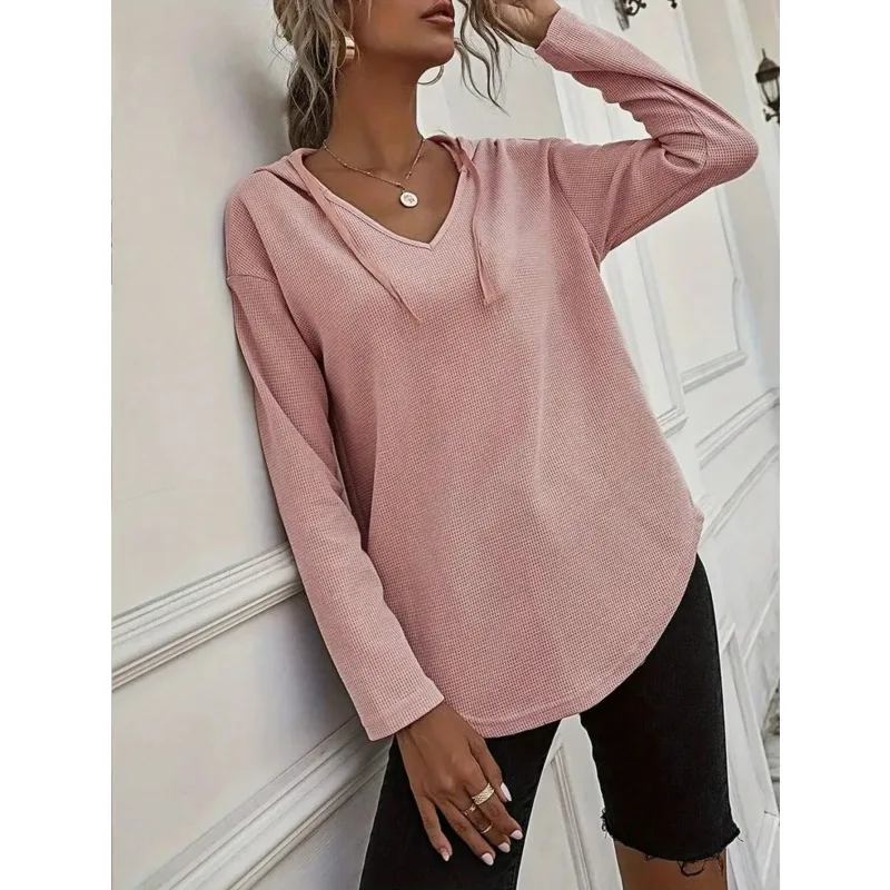 حجم كبير 1XL-5XL المرأة الجديدة الخامس الرقبة طويلة الأكمام هوديي سترة المرأة الرباط البلوز الأعلى