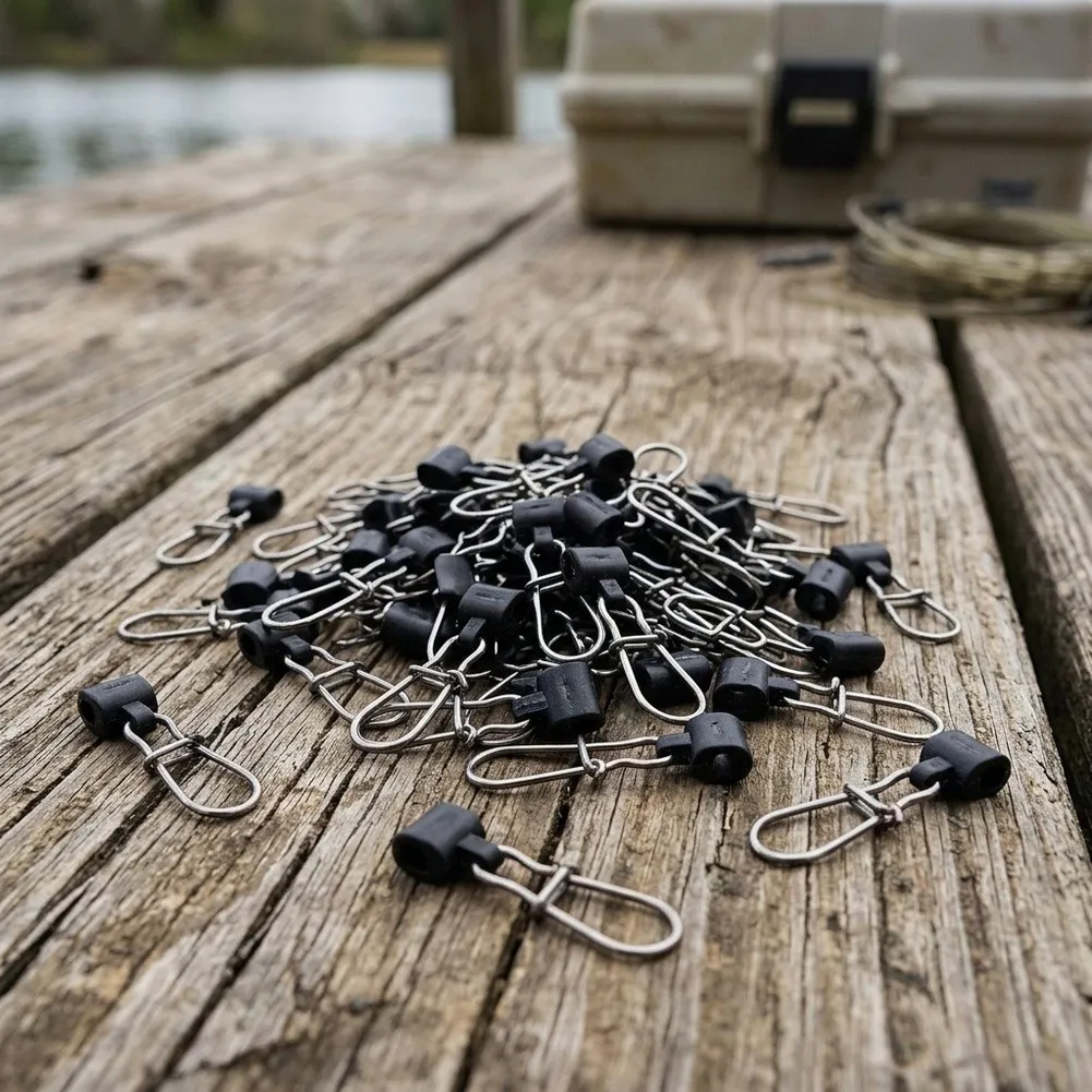 50pcs 42mm Fishing Line Sinker Slides Connectors With Duo-Lock Snap Strong Tension Hook Connector Fishing Tackles