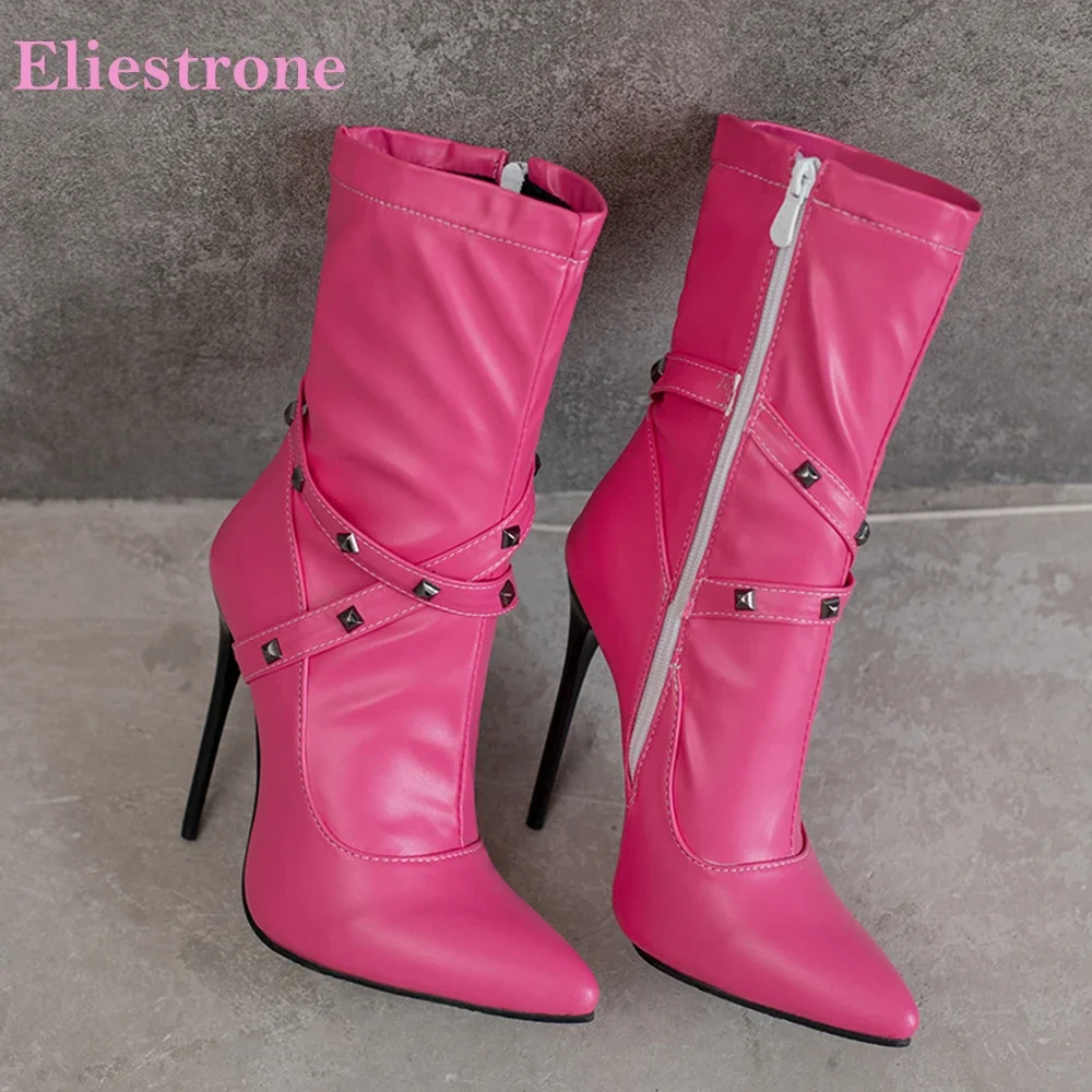 

Зимние новые элегантные розово-зеленые женские ботинки до середины икры с острым носком на высоком тонком каблуке, женские модельные туфли, большие размеры 12, 43 45, 48