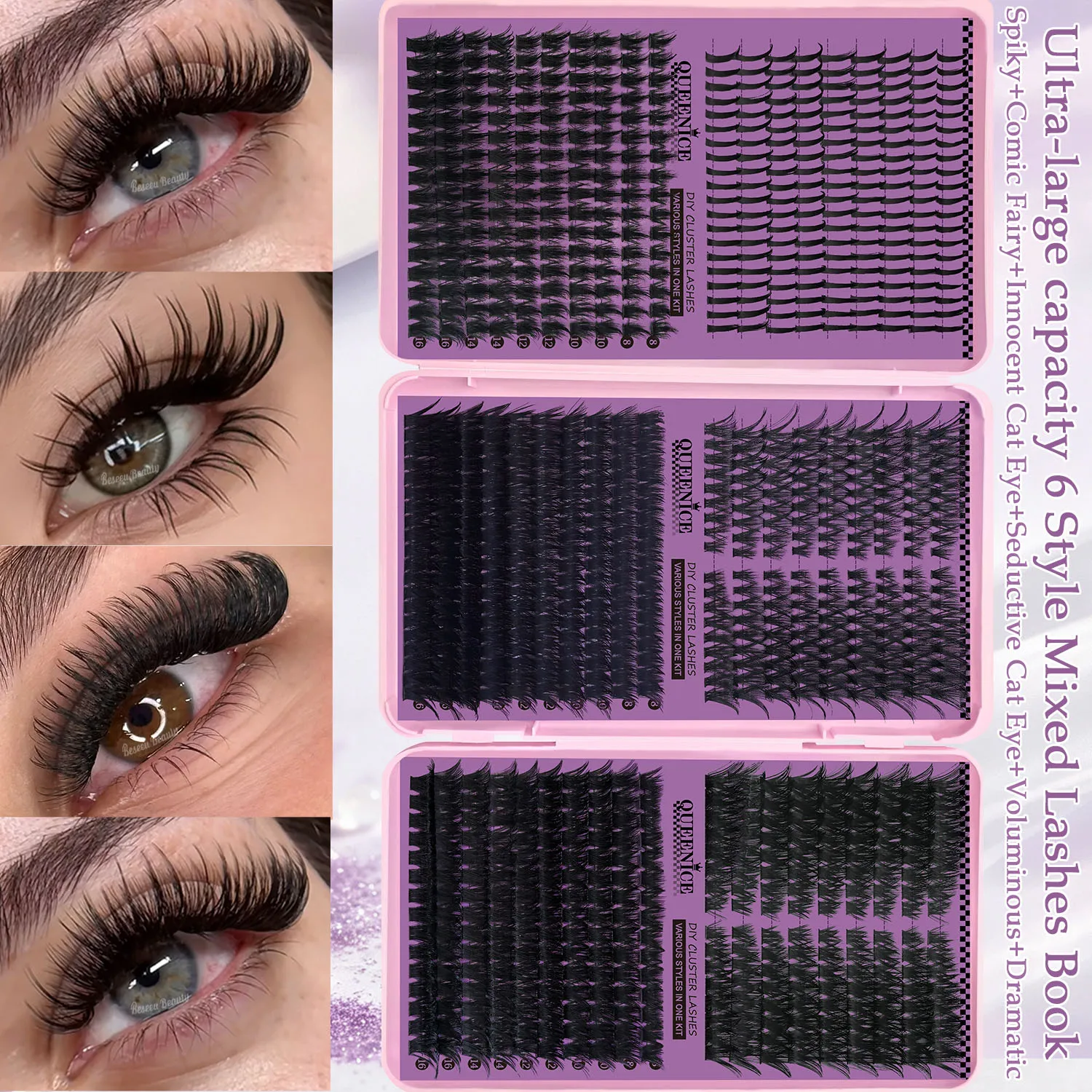DIY Cluster-Wimpern 3-fach Wimpernbuch Große Kapazität 6 Stile Gemischte Einzelwimpern 8-16mm Spiky Manga Cat Eye Wimpernverlängerung – Detail 2