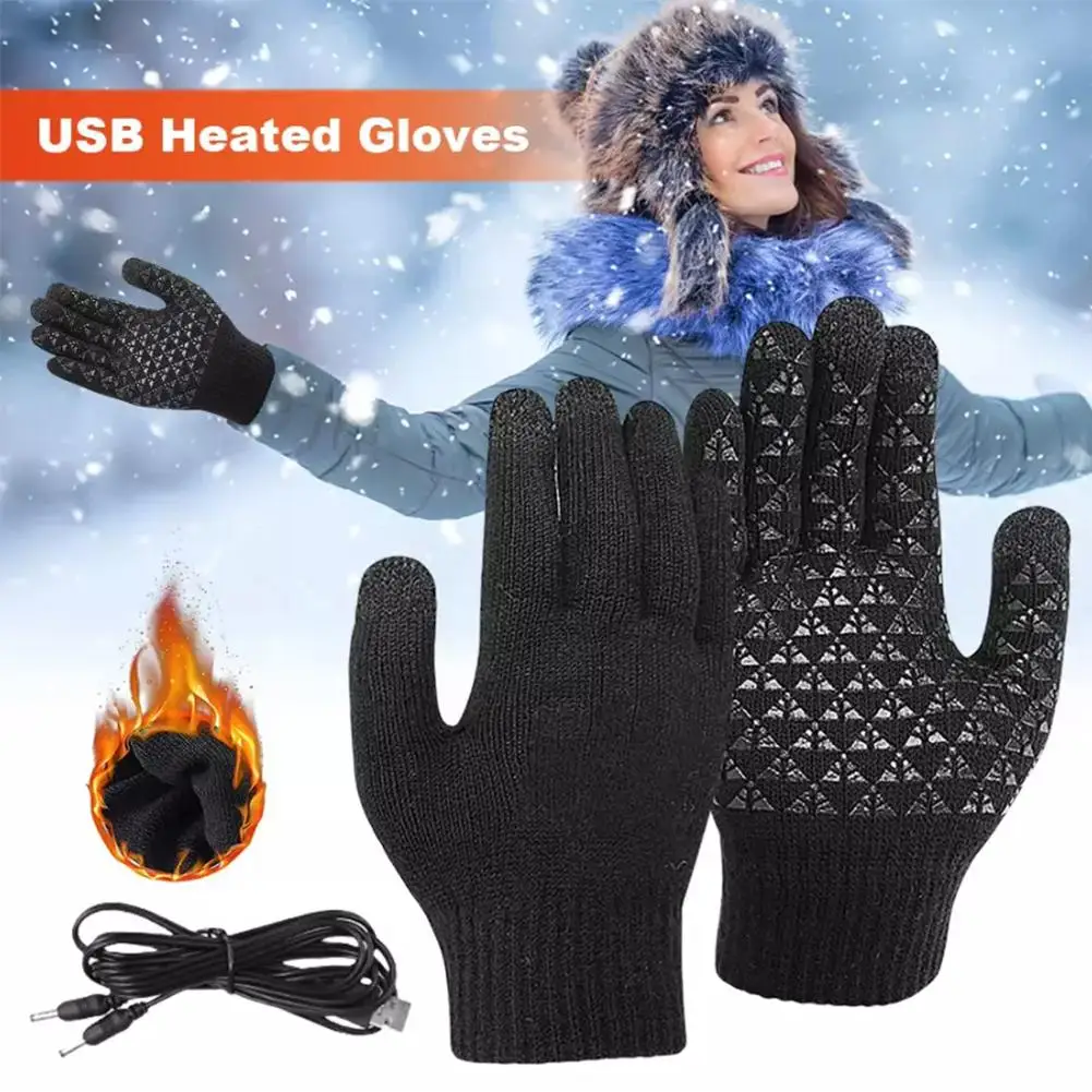 Guanti caldi Winther per riscaldatore USB per moto in poliestere unisex Guanti riscaldati in maglia calda antivento Attrezzatura per motore Tessuto elastico