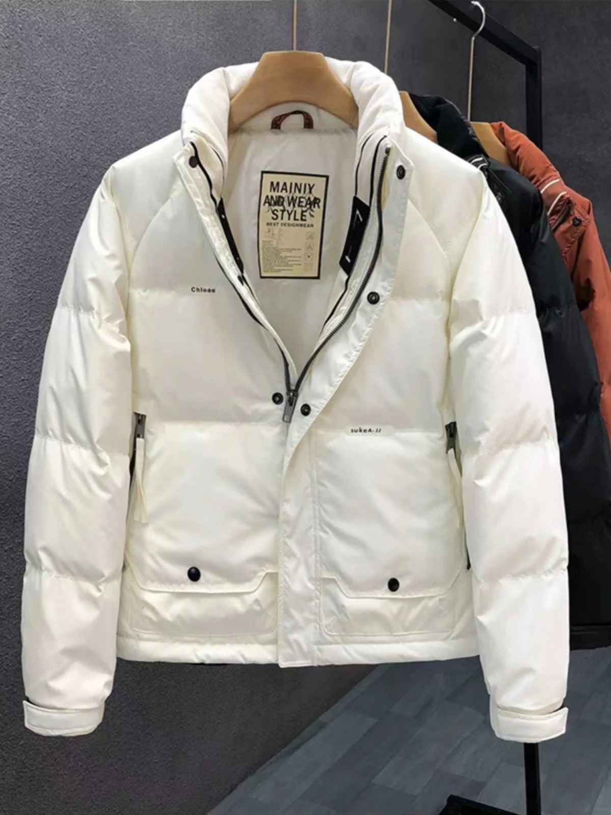 

Белая мужская куртка-пуховик: модная брендовая зимняя верхняя одежда 2025 года, новая мужская теплая одежда с воротником-стойкой для защиты от холода
