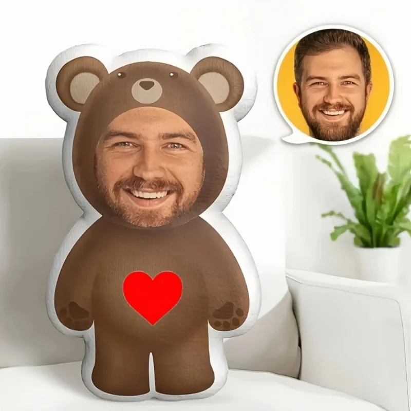 

Personalized photo home plush pillow - Customized face bear shaped gift with your photo, a must-have gift for friends