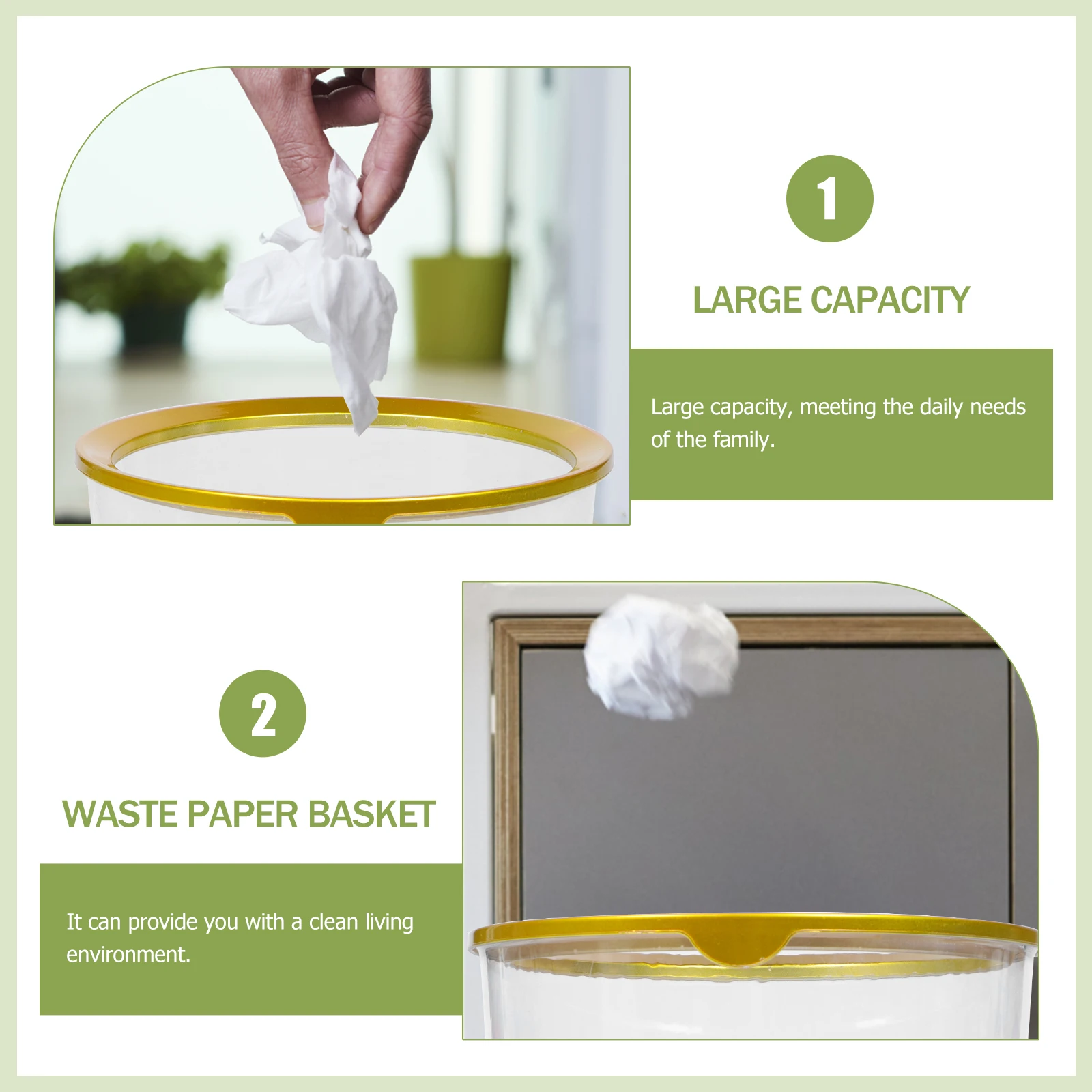 

Round Trash Waste Container Kitchen Bin Bathroom Garbage Basket Home Office Compact Lightweight Transparent Simple