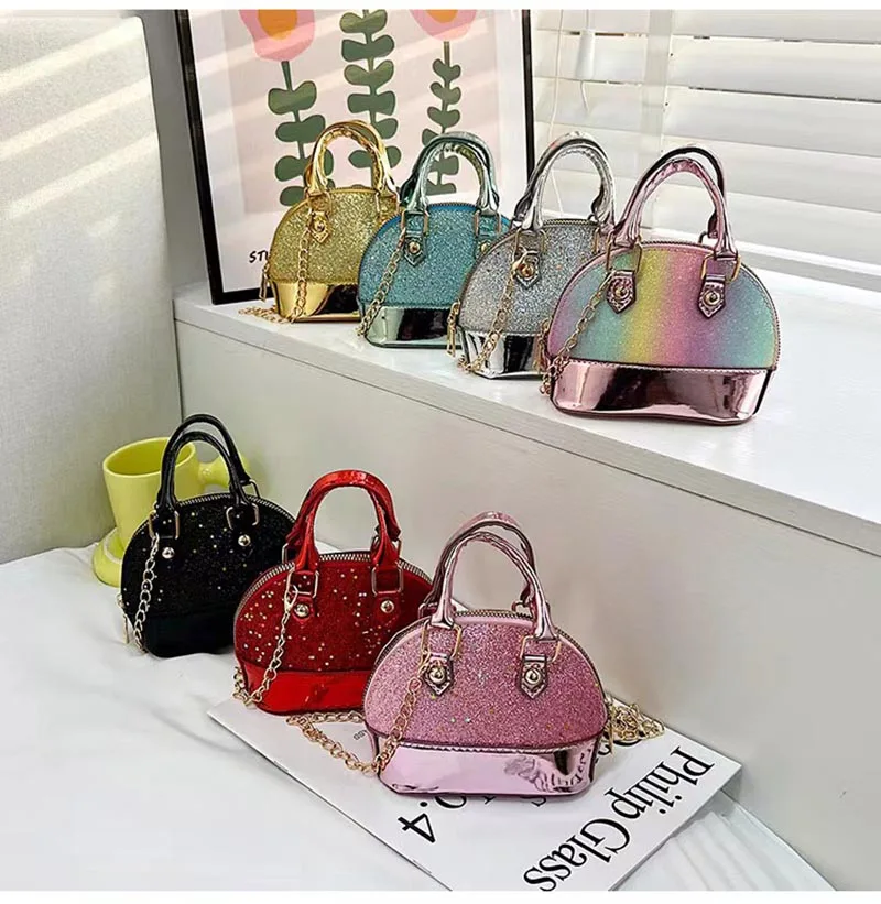 Kids Stuff Fashion HandBag PU Mini Shoulder Bag Durable Glitter Small Satchel Coin Wallets Little Girls Chain Crossbody Bag