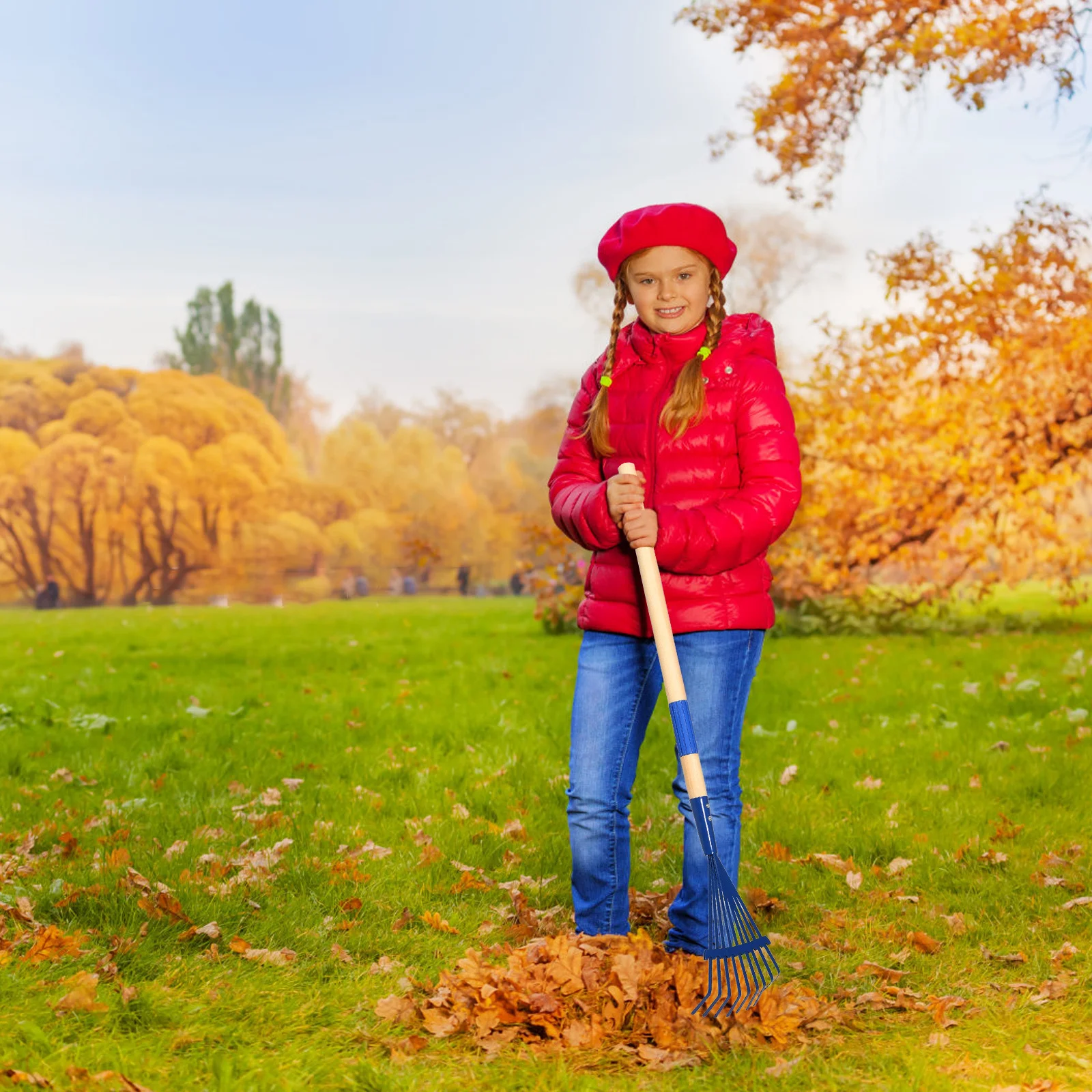 

2Pcs Detachable 's Wooden Handle Lawn Rake Small Hand Garden Tool 69cm Length Heavy Duty Metal Fork for Yard Leaf Grass