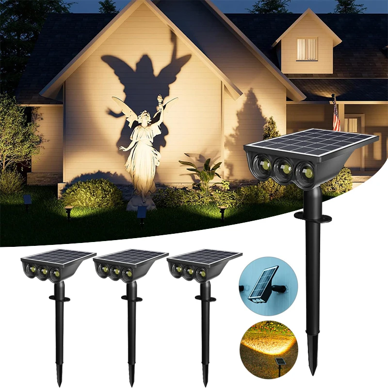 Foco Solar de 3LED para exteriores, focos solares impermeables para paisaje, luces de pared regulables para jardín, valla para piscina, casa, camino de garaje