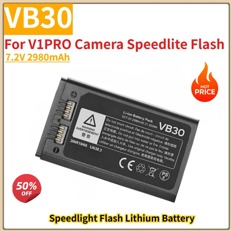 

High Quality VB30 Speedlight Flash Lithium Battery 7.2V 2980mAh With Type-c Charge for V1PRO Camera Speedlite Flash Brand New