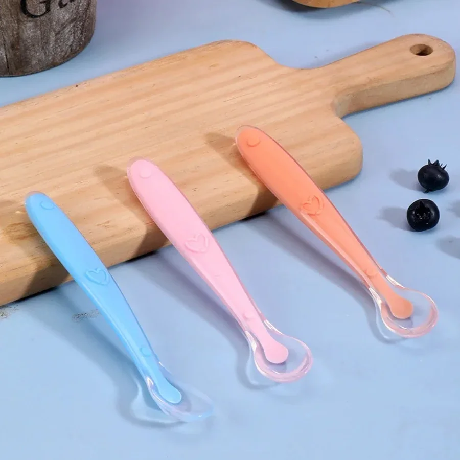 Baby Silicone Spoon Learning Spoon Love Pattern Tableware Kids Soft Silicone Feeding Spoon Training Reborn Silicone Utensils