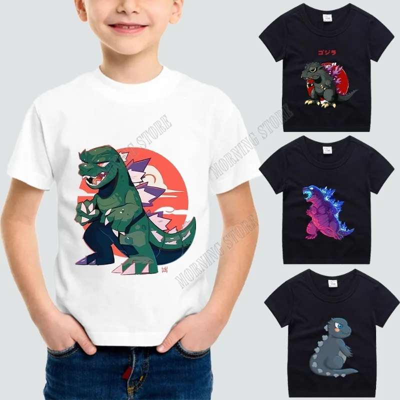 

Godzilla Children Clothing Summer Boys T-shirt Cartoon Print Tee Cute Kids Sweat Absorption Tops Anime Short Sleeved Clothes Hot