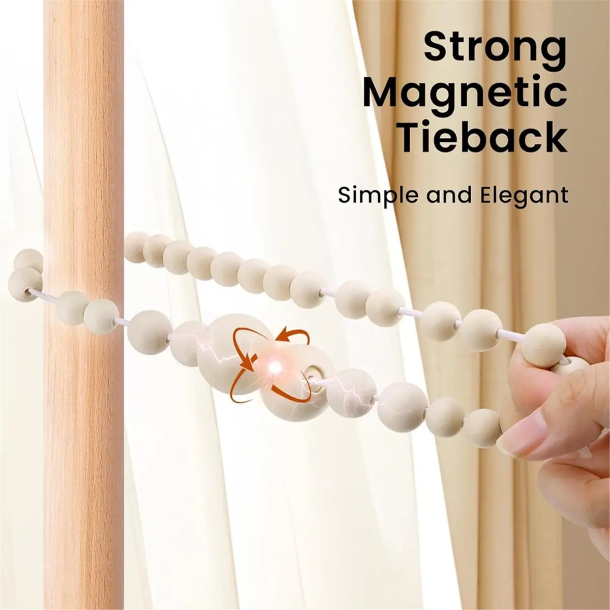 REST 2 Pcs Curtain Tiebacks, Curtain Holdbacks for Curtains 2 Pack, Wood Bead Curtain Holders for Boho Bedroom Decor