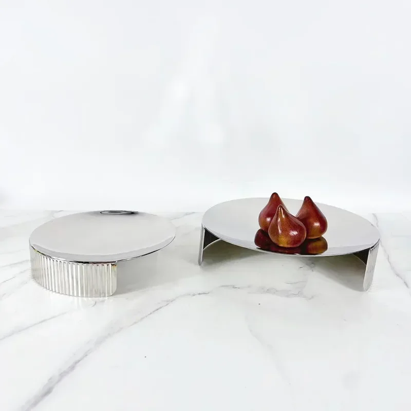 

Креативный плиссированный зеркальный поднос из нержавеющей стали, посуда, круглый металлический поднос, кухонная настольная посуда для хранения, украшение для дома Q1H7