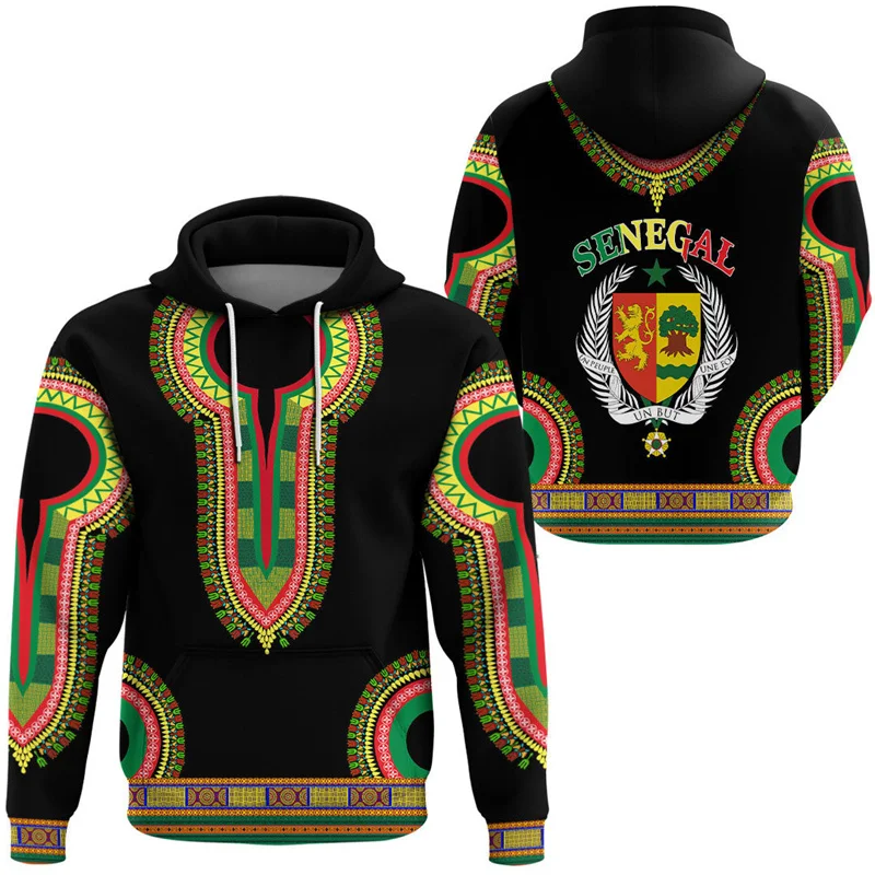 Sudadera con capucha con estampado 3D de bandera de Senegal para hombre, Jersey informal de manga larga con emblema nacional, ropa de calle holgada