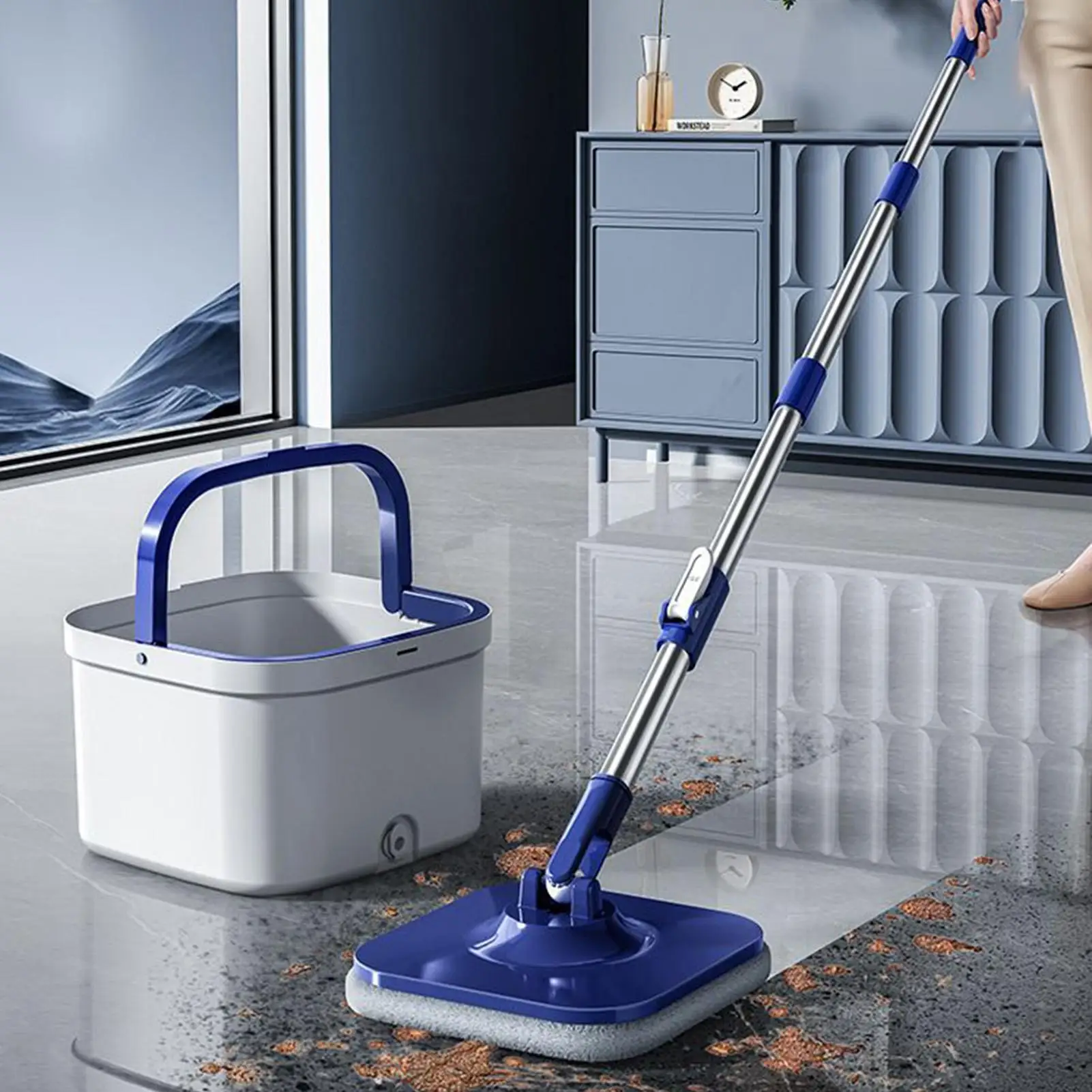 

Spin Mop 360 Degree Rotating Adjustable Handle Non-Slip Grip Household Cleaning Mop With Bucket For Living Room Kitchen Bedroom