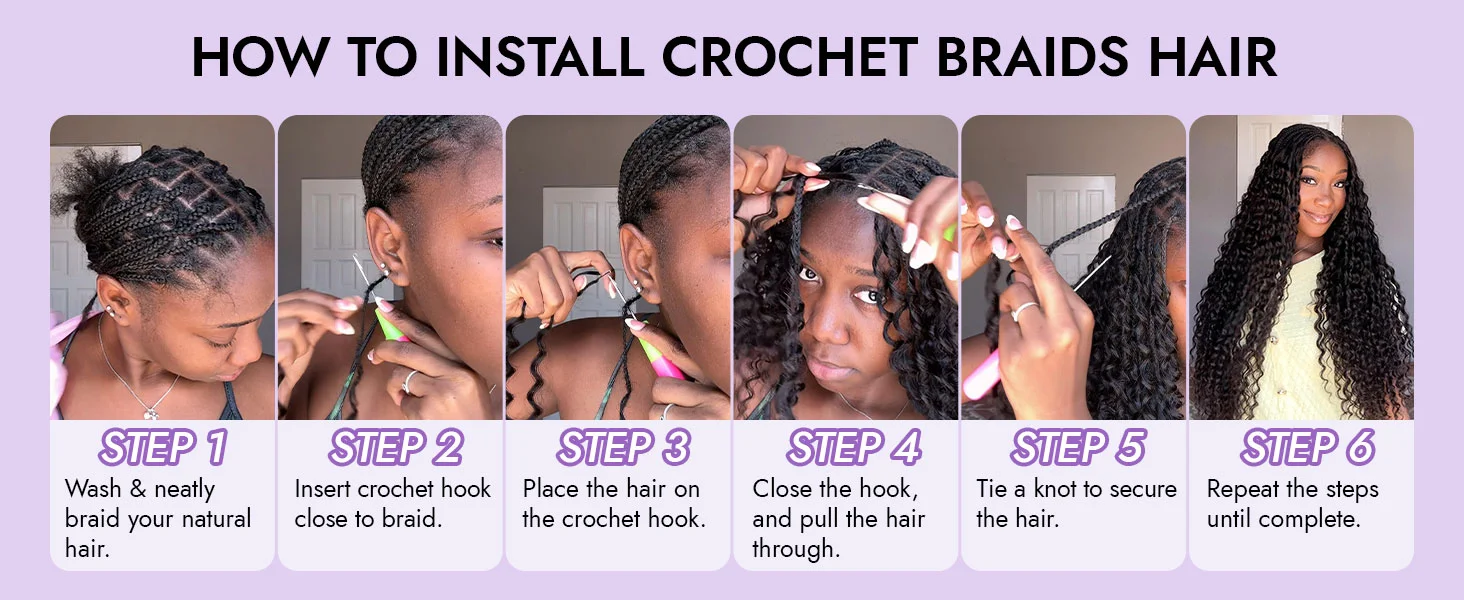 Vorgeteiltes Echthaar in Großpackung zum Flechten, Deep Wave Crochet Echthaar, Knotless Miracle Knots Haarverlängerungen, Boho Braids, unsichtbar, 300g – Detail 3