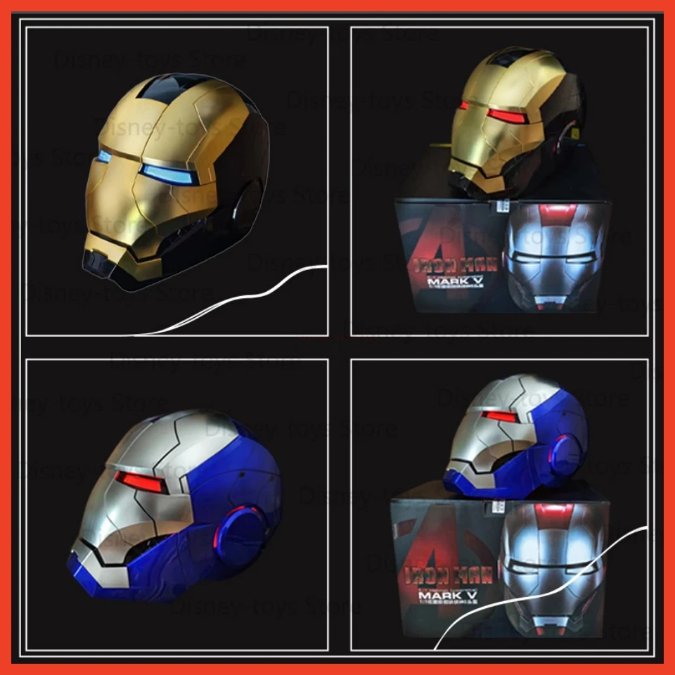 New Disney Iron Man Helmet 1:1 Mk5 Voice Control Eyes With Light Toys Model For Adult Electric Wearable Christmas Gifts