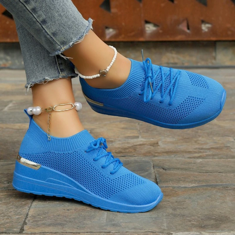 2024 Women Causal Sneakers Summer Mesh Fashion Breathable Sneakers Lace Up Sports Shoes for Women Platform Walking Running Shoes