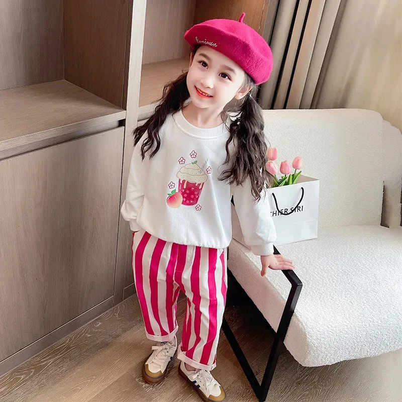 Conjuntos de ropa de primavera para niñas, jersey para niños, sudadera, pantalones a rayas, traje de 2 uds., ropa para niños, trajes, chándales para bebés, ropa deportiva