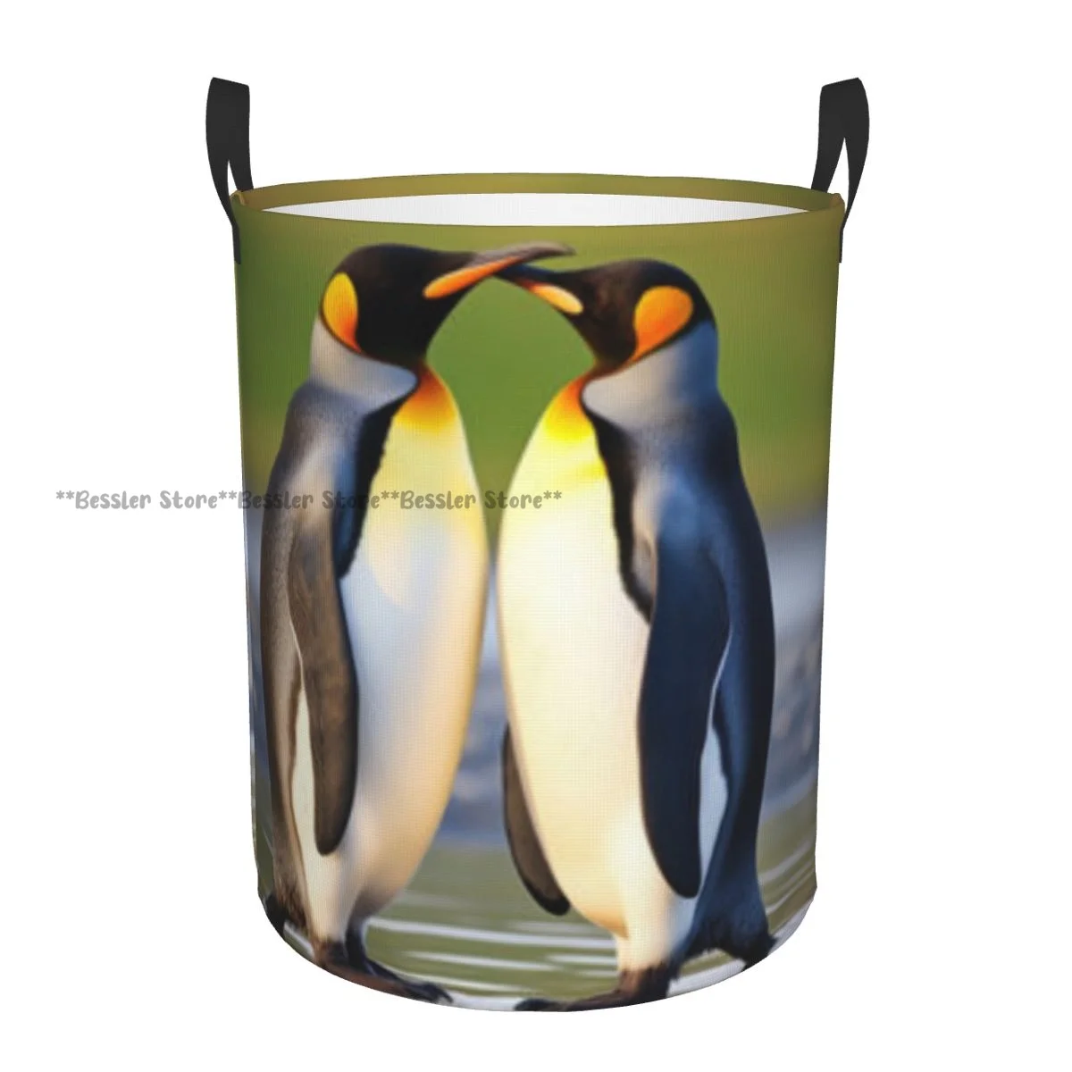 Folding Laundry Basket King Penguins In The Wild Round Storage Bin Collapsible Hamper Clothes Bucket Organizer