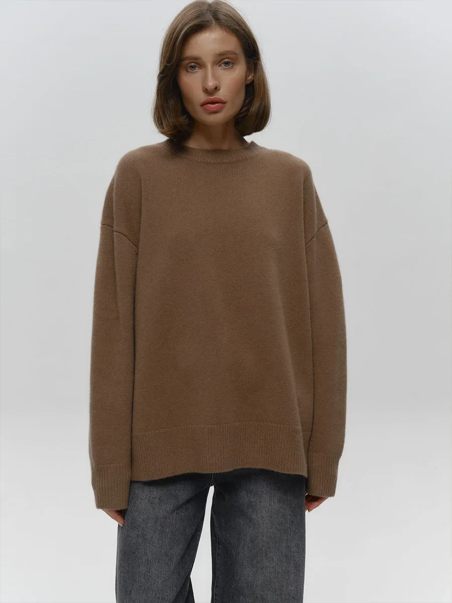 Women's O-Neck Oversized Sweater Autumn Winter Thick Warm Loose Simple Solid Color Knitted Pullover Casual Jumper Top