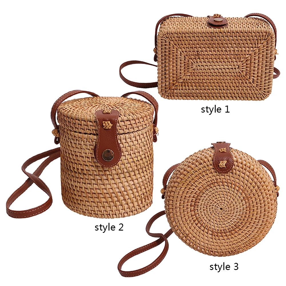 Handwoven Women Handbags Adjustable Strap Rattan Composite Shoulder Bag Large-capacity Portable Durable Storage Daily Leisure