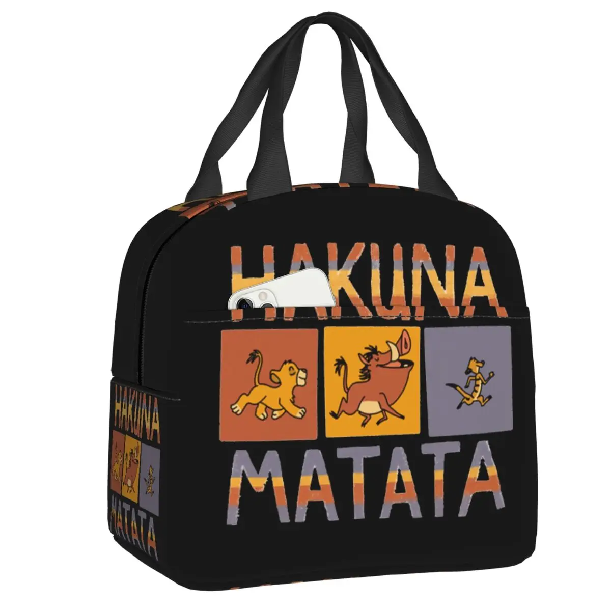 

Custom The Lion King Insulated Lunch Box Hakuna Matata Portable Warm Cooler Thermal Lunch Bag Food Picnic Container Tote Bags