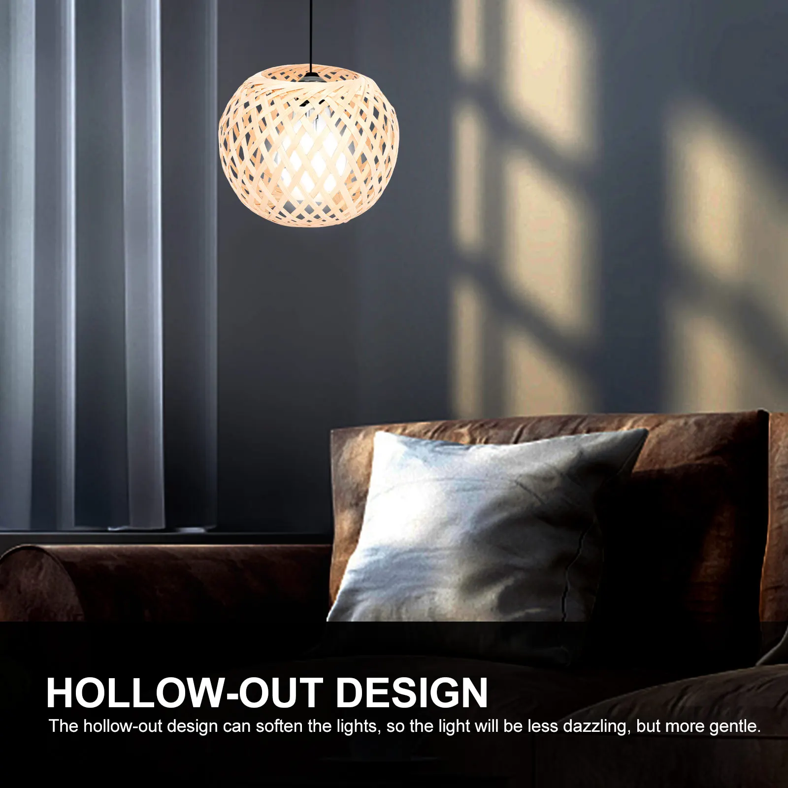 

Vintage Style Bamboo Woven Lampshade Delicate Light Cover Hollow-Out Design Soft Light Decorative Ceiling Lamp Accessory