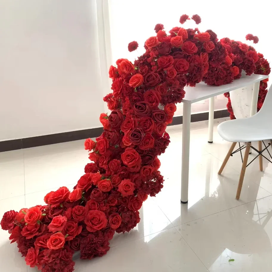 فاخر 200/100 سنتيمتر الأبيض الأحمر روز زهرة اصطناعية صف الزفاف الجدول محور الزهور خلفية جدار أقواس ديكور المرحلة فلورا