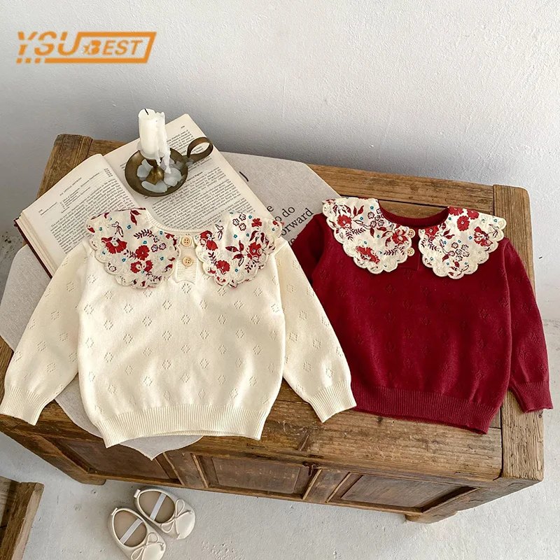 0-3Yrs Infant Kids Baby Girls Long Sleeve Sweet Flower Knit Sweater Autumn Baby Girls Pullover Sweaters Children\'s Clothes