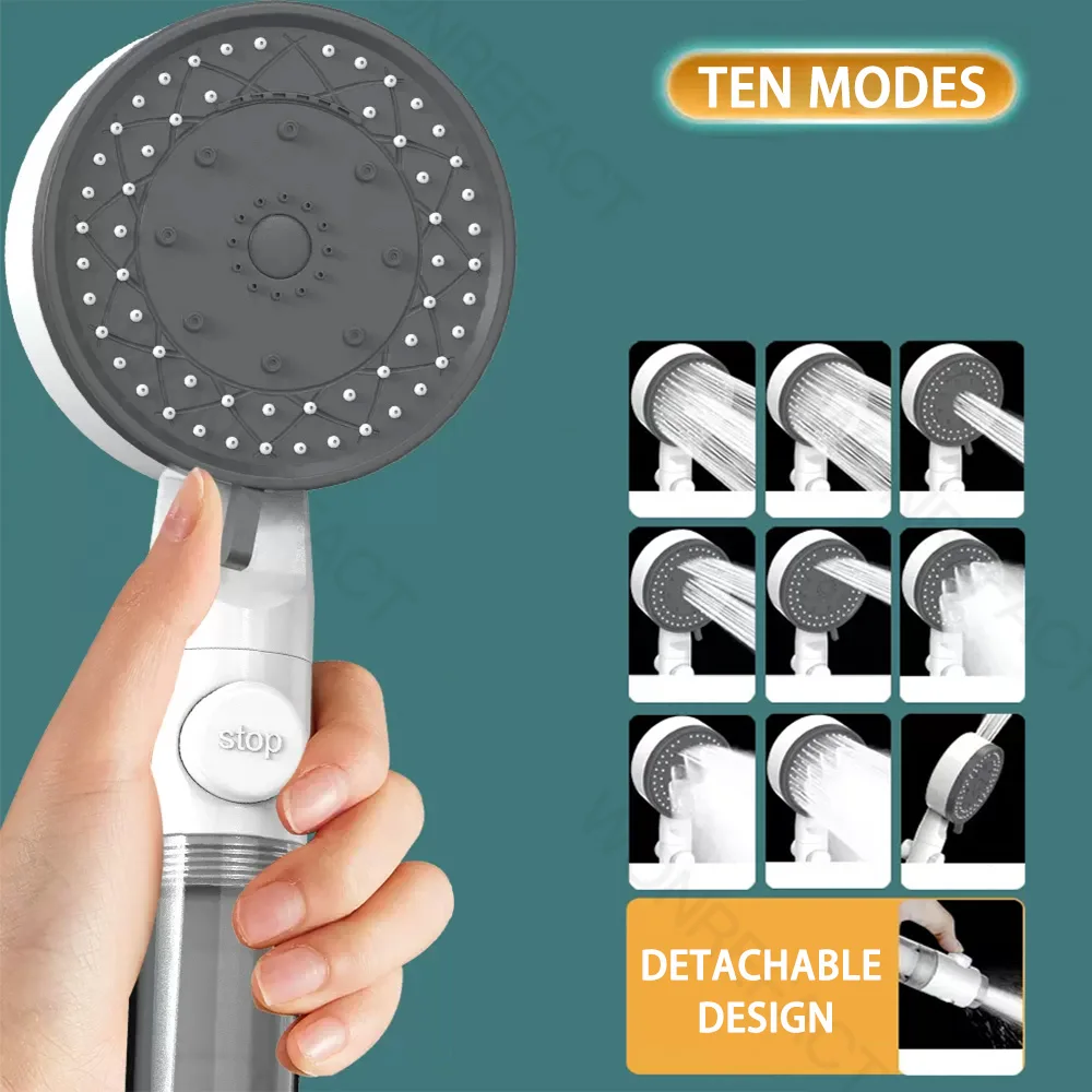 10 Mode Filter Shower Head Adjustable High Pressure Water Saving Shower One-click Water Stop Skin Care Shower Head Universal