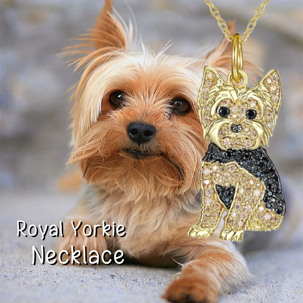 Golden Cute Cartoon Yorkshire Dog Pendant Necklace for Women Exquisite Jewelry Accessories for Dog Lovers' Holiday Birthday Gift