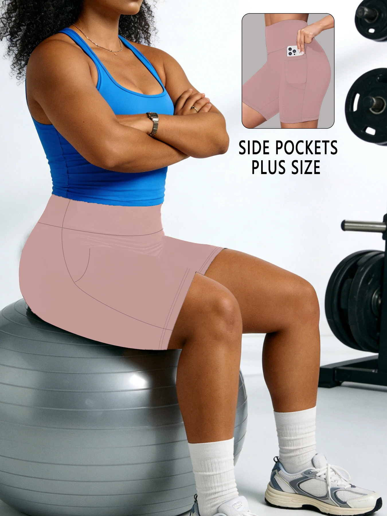 

Шорты-велосипедки больших размеров с высокой талией для женщин, с карманами, супермягкие, с эффектом утягивания живота, не просвечивают, для тренировок, бега, йоги