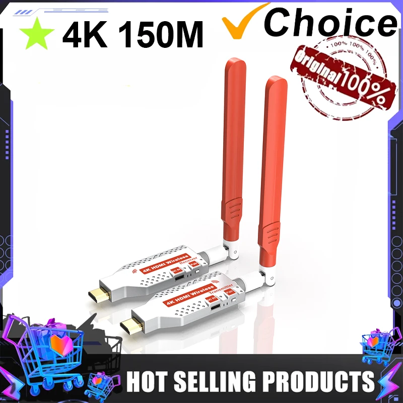 

VIKEFON-HDMI Video Transmitter and Receiver, Display Adapter, Dongle for TV, Monitor, Projector, PC, 4K 1080P 5.8G 50M 100M 150M