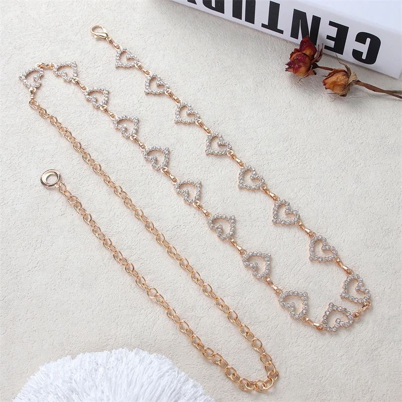 Modische Strass-Herz-Taillenkette für Damen, verstellbarer Körpergürtel, Bauchschmuck mit Quastendesign für Kleider und Jeans – Detail 6