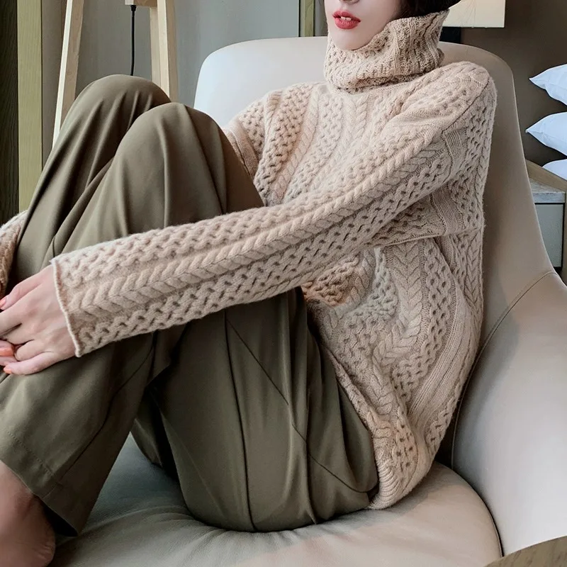 2023 autumn winter turtleneck cashmere sweater women\'s solid color wool base shirt Korean version thick sweater tide