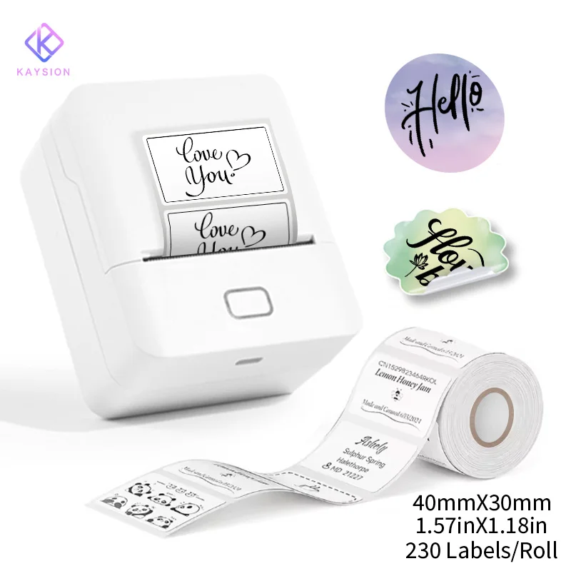 KAYSION Portable Mini Printer Sk20 Bluetooth Self-Adhesive Label Machine Wireless Self-Adhesive Printer or 3-Rolls Label